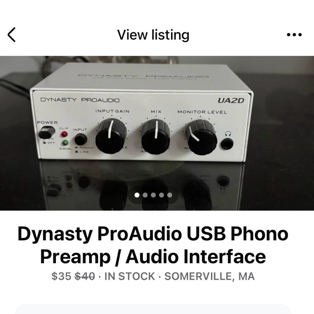 Dynasty ProAudio UA2D USB Phono Preamp in White